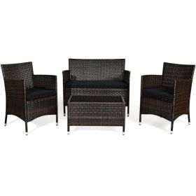 4 Piece Comfortable Outdoor Rattan Sofa Set with Table (Color: Black)