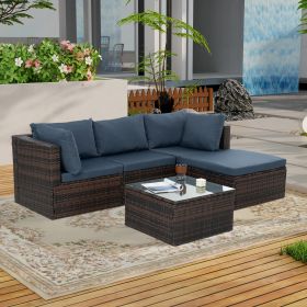 Patio Furniture, Outdoor Furniture, Seasonal PE Wicker Furniture, 5 Set Wicker Furniture With Tempered Glass Coffee Table, Brown (Color: as Pic)