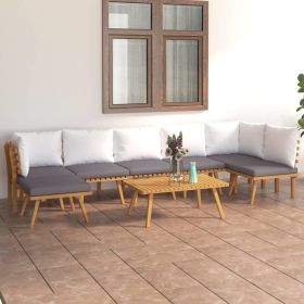 8 Piece Patio Lounge Set with Cushions Solid Acacia Wood (Color: Brown)