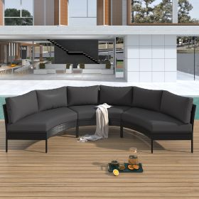 U-STYLE Patio Furniture Set, 3 Piece Curved Outdoor Conversation Set, All Weather Sectional Sofa with Cushions (Color: as Pic)