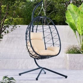 Egg Chair with Stand; Indoor Outdoor Swing Chair; Patio Wicker Hanging Egg Chair; Hanging Basket Chair; Hammock Chair with Stand (Color: as Pic)