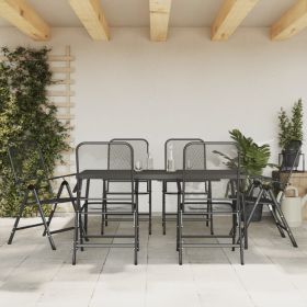 7 Piece Patio Dining Set Anthracite Metal Mesh (Color: Anthracite)