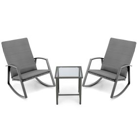 3 Piece Patio Rattan Rocking Furniture Set (Color: Gray)