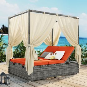 Adjustable Sun Bed With Curtain; High Comfort; With 3 Colors (Color: Orange)