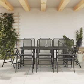 9 Piece Patio Dining Set Anthracite Metal Mesh (Color: Anthracite)